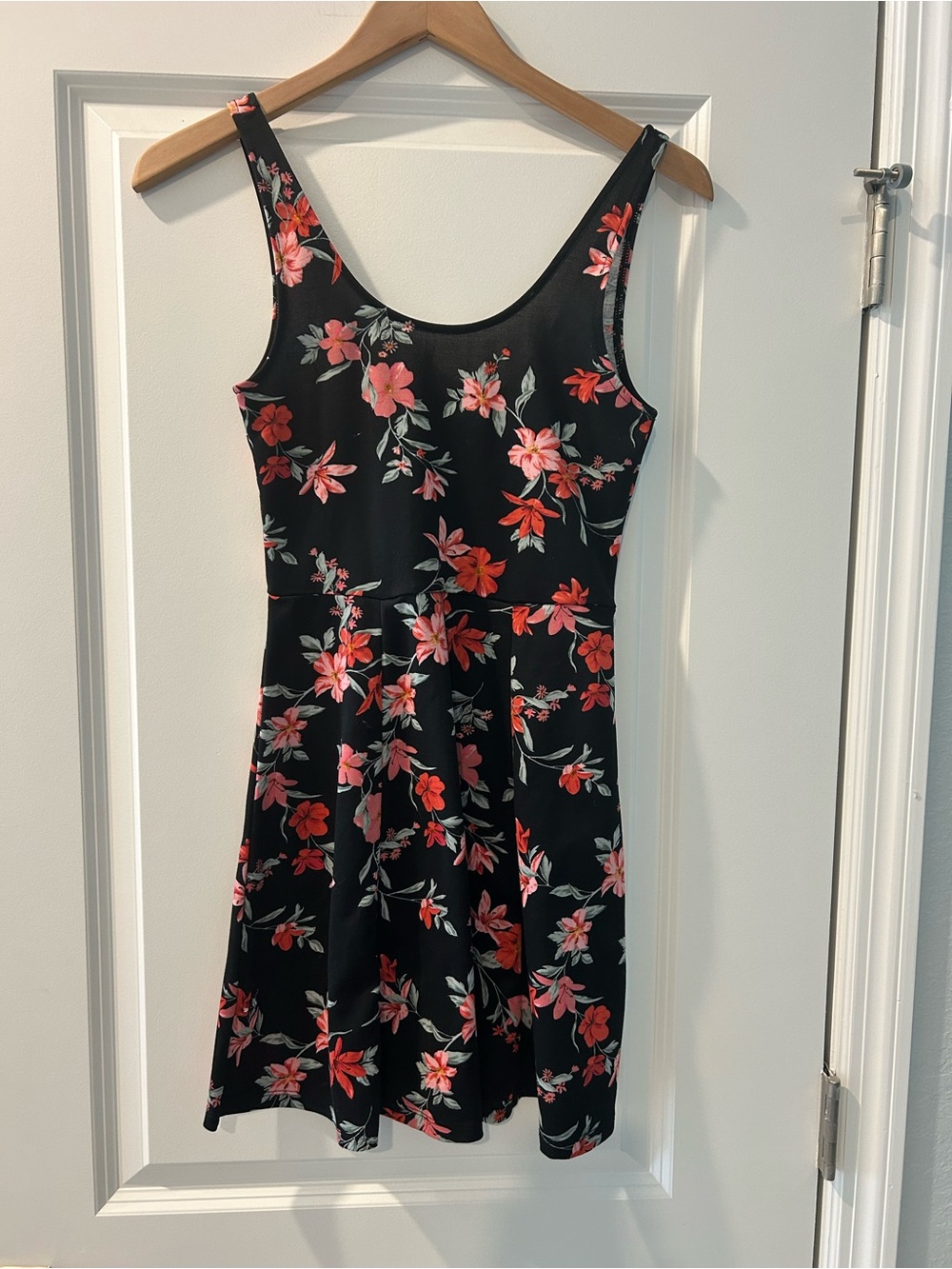 H&M Black Mini Dress with Pink & Red Floral Print